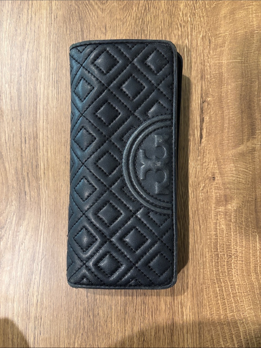 Tory Burch Quilted Black Leather Card & Key Holder